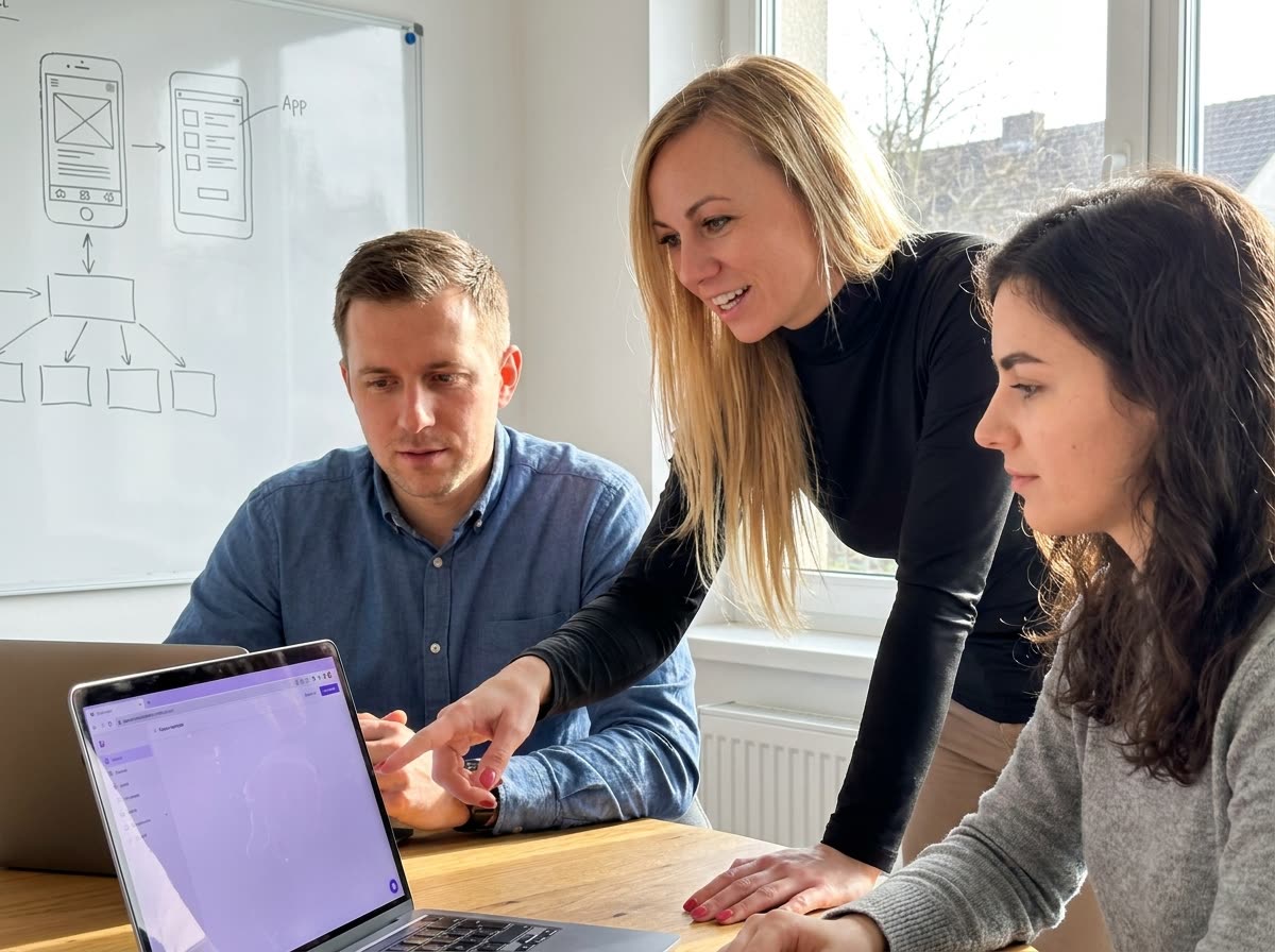 Aga Pawlik neemt met collega's de protocollen door in MyDentApp