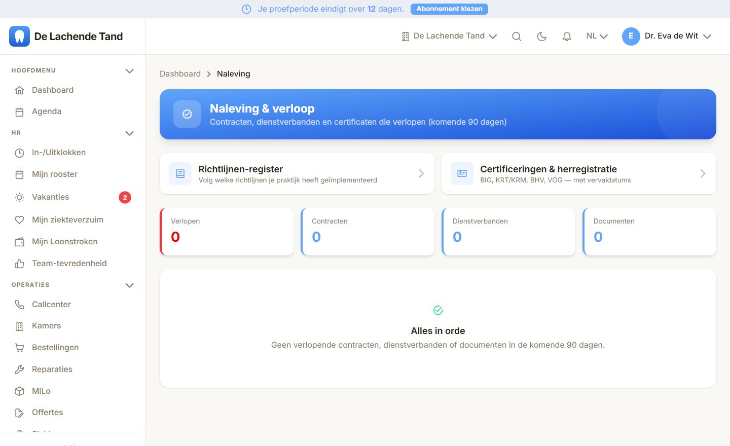 De compliance-registraties in MyDentApp