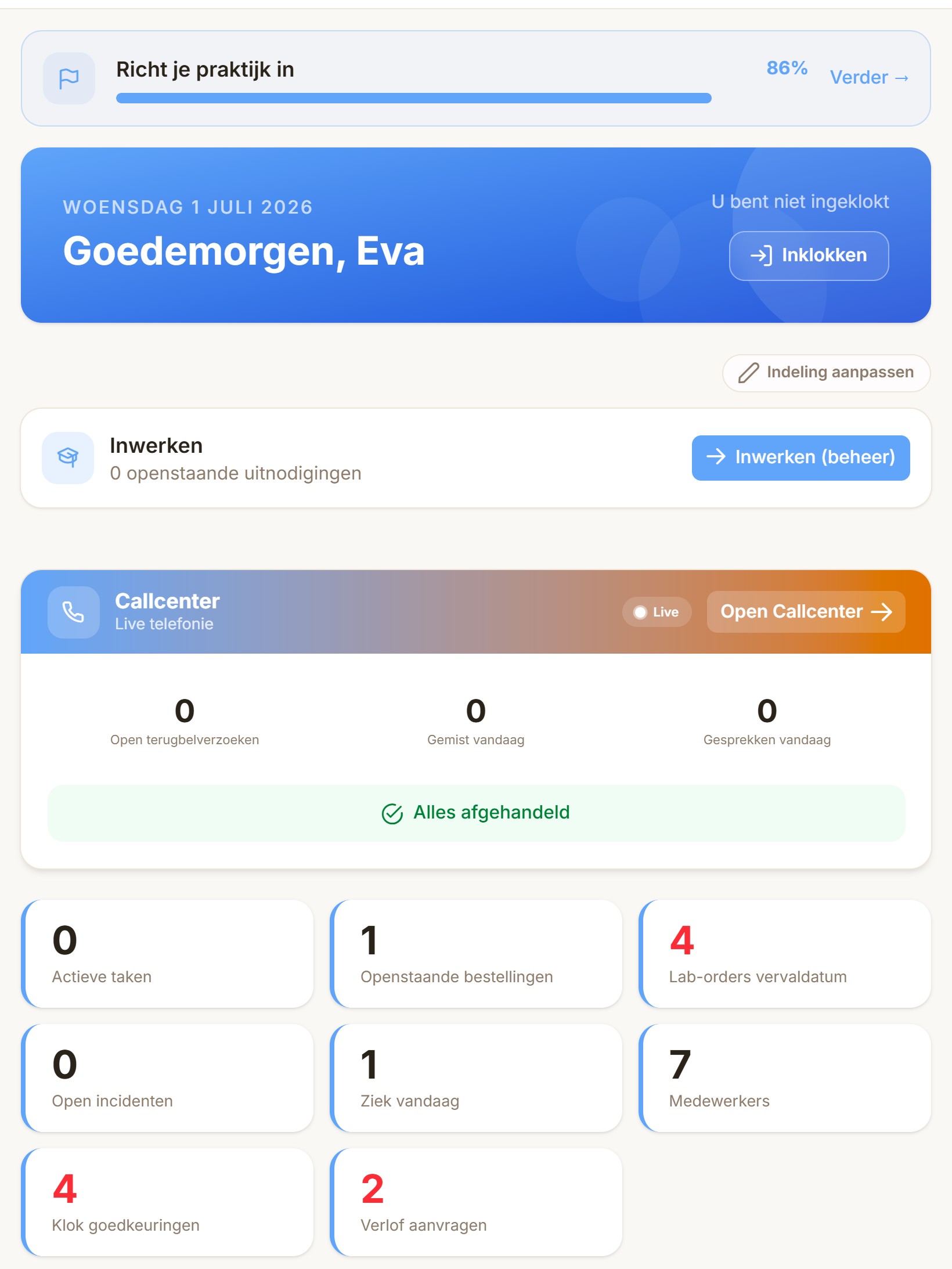 Het praktijkdashboard van MyDentApp op een tablet
