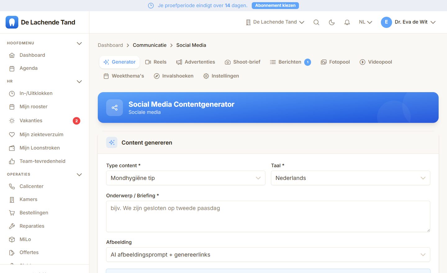 AI social media generator in MyDentApp